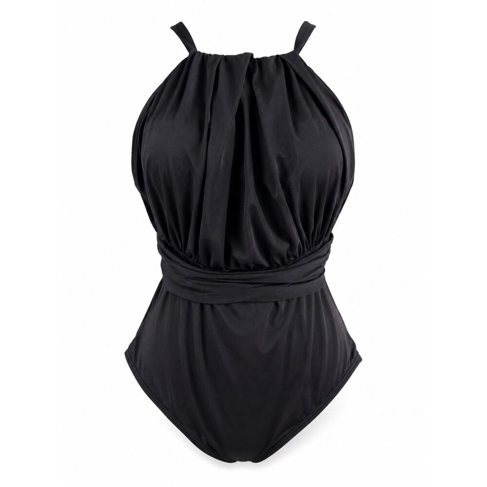 Contours by Coco Reef Black Draped One Piece Swimsuit Size 14 38C
